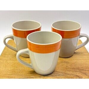 Citrus Grove Orange Brushstroke Border Coffee Mug Set of 3 Stoneware